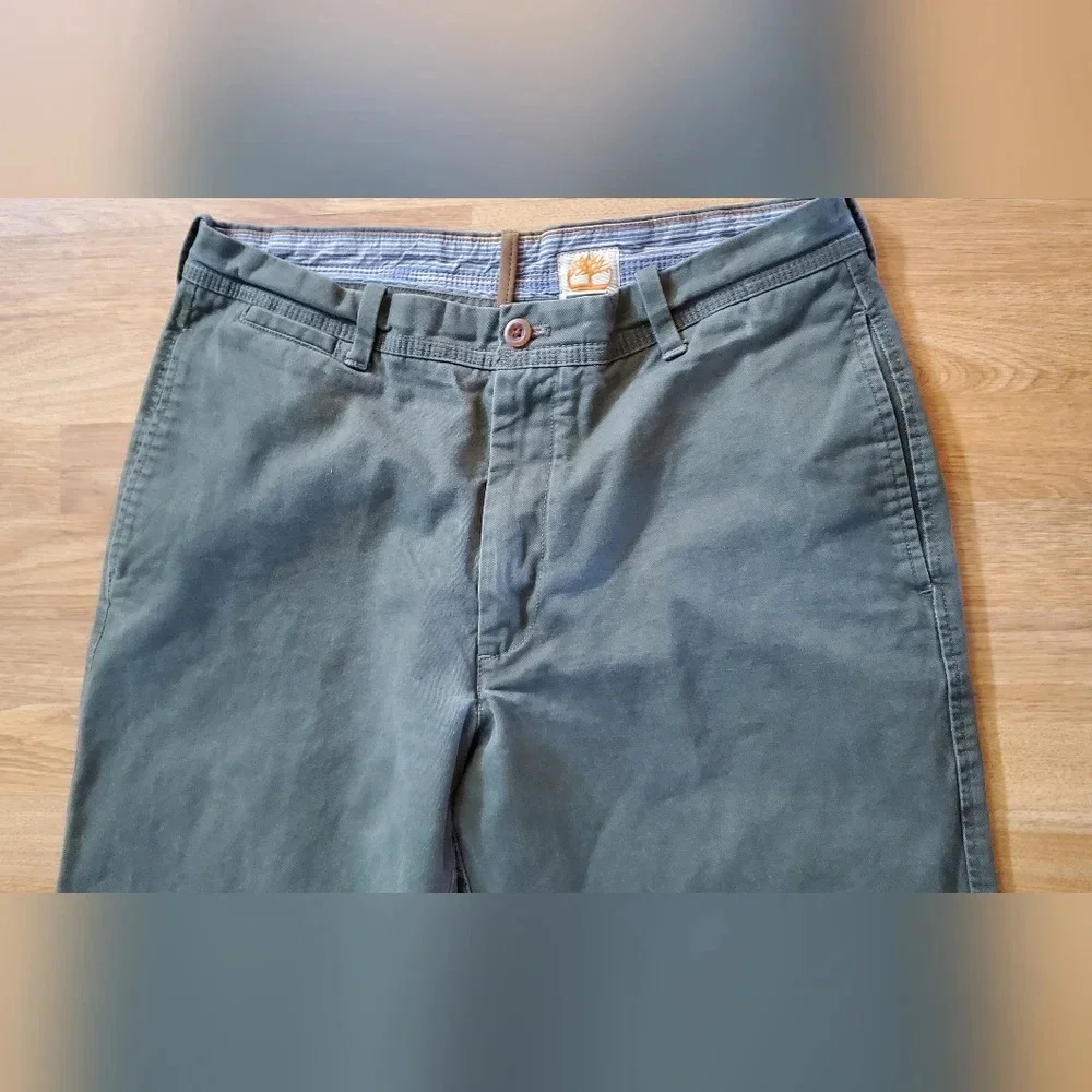 TIMBERLAND Chino FLAT FRONT Cotton Canvas PANTS Mens 34×32‎ Olive Green